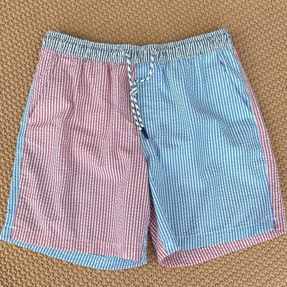 American Eagle Outfitters Red and Blue Striped Swim Shorts Size M Like New!
